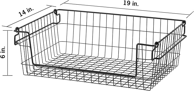 TRINITY 2-Pack Stackable Metal Wire Storage Baskets With Handles, Black, 19 Inches