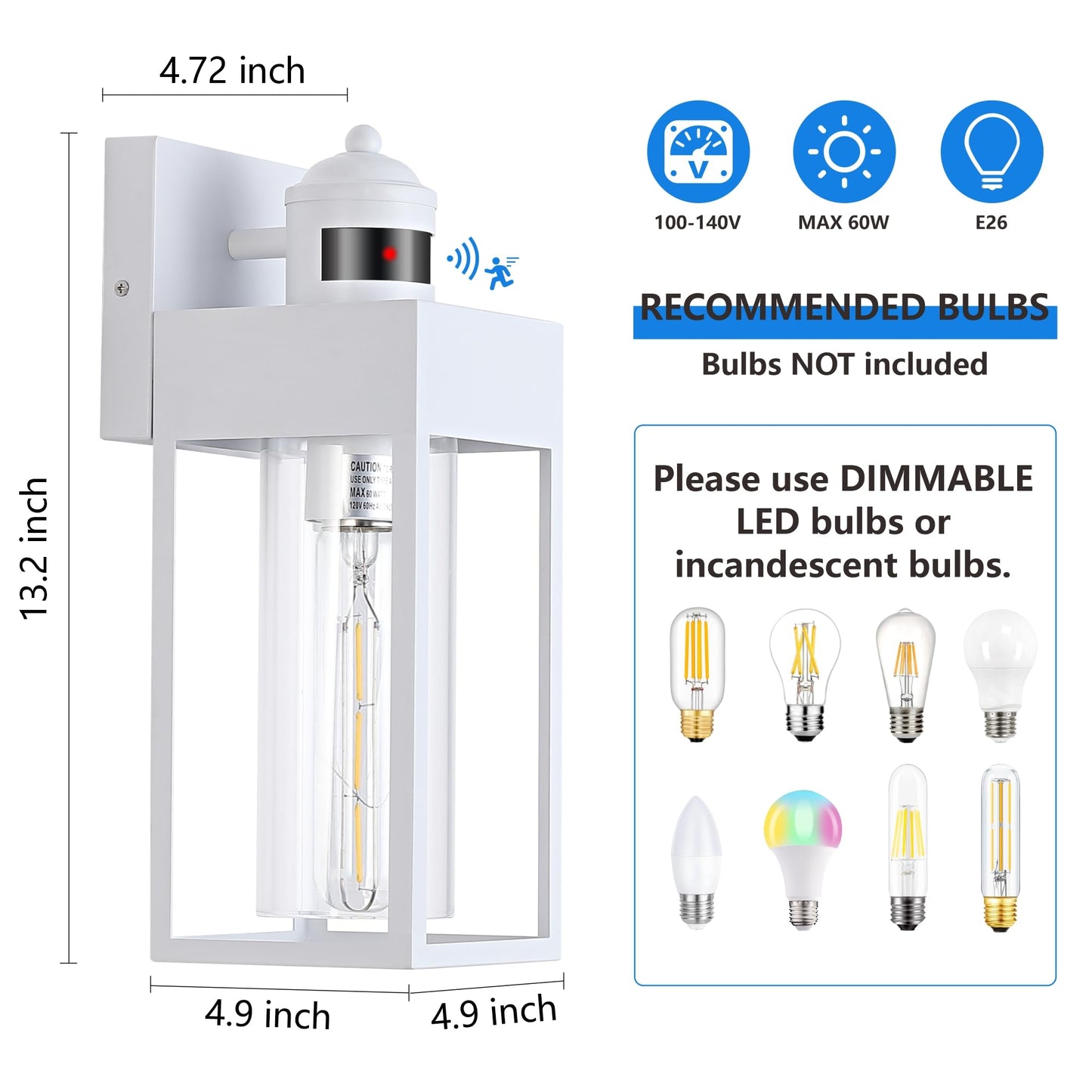 Dakaful Motion Sensor Outdoor Lights - 2-Pack, Modern White Led Wall Sconce, 3 Lighting Modes, Model Dk-Msor-Qx-02