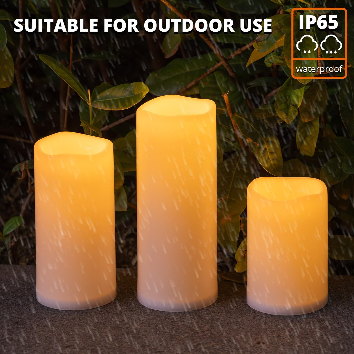 NURADA Large Outdoor Solar Candles Waterproof - 6" 8" 10" x 4" Rechargeable Solar Powered Flameless LED Pillar Flickering Candle for Patio Porch Lanterns Decor - Ivory White Set of 3