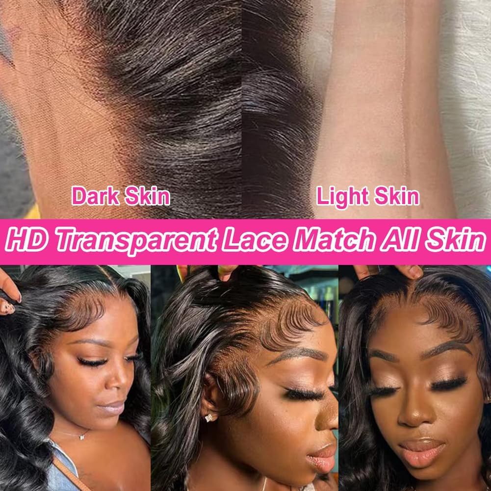 HANGFIRST 36 Inch Body Wave Lace Front Wigs Human Hair 13x6 HD Lace Front Wigs Pre Plucked 180 Density Brazilian Virgin Human Ha