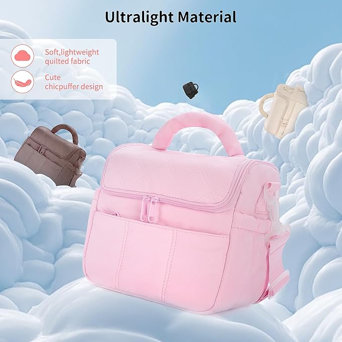 Insulated Lunch Bags, Cute Quilted Lunch Box for Women, Lightweight Puffy Padded Waterproof Lunch Tote, Reusable Lunch Cooler for Work Picnic Travel