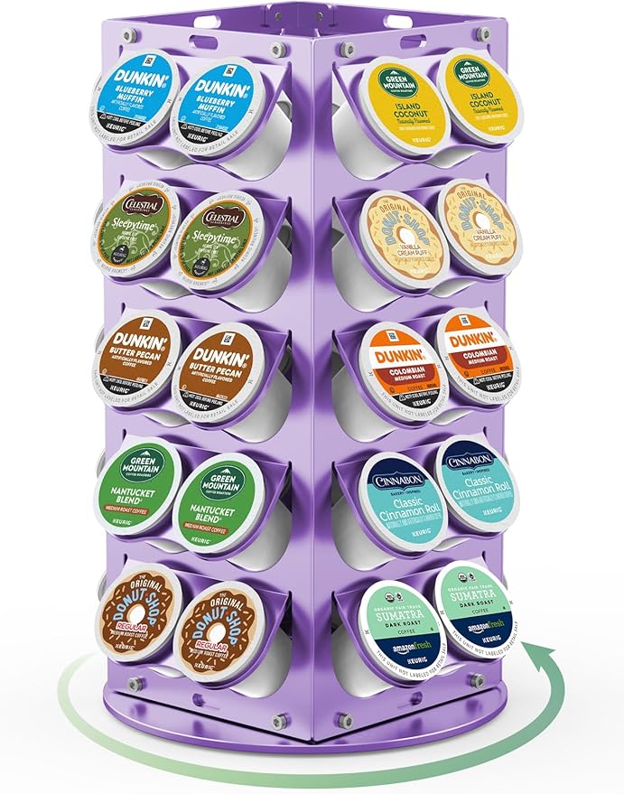 K Cup Holder, Coffee Pod Holder for Keurig – 360° Rotating Aluminum Coffee Organizer for Countertop,Saving Design with Anti-Slip Base for Kitchen or Office,Capacity of 40 Pods (Purple)