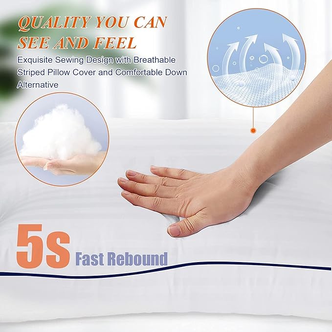 Hotel Collection Bed Pillows Queen Size Set of 2, Soft & Supportive Down Alternative Pillow for Side or Back Sleeper