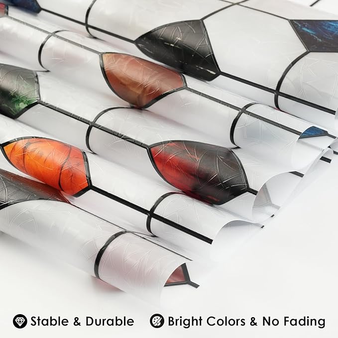DKTIE Colorful Gem Lattice Pattern Decorative Window Privacy Film Rainbow Stained Glass Window Film Classroom Decor Renter Friendly Decor (S533, 29.5in X 118.1in)