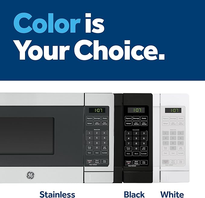 GE Countertop Microwave Oven, Compact 0.7 Cubic Ft., 700-watt Capacity, 6 Auto Cooking Settings, Child-Lock Technology, Kitchen Essentials for the Countertop, Dorm Room or Apartment, Black