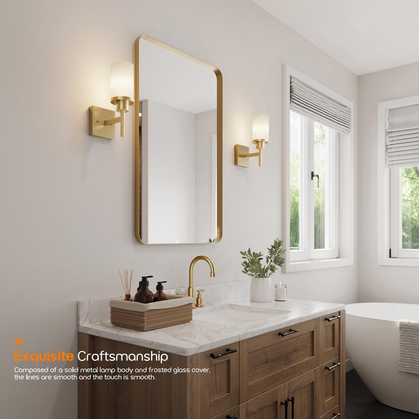 Aoneon Vanity Lighting Fixtures With White Frosted Glass Shade  Modern Gold Wall Lamps For Bathroom Mirror Bedroom Living Room Porch  2 Pack T001Gd-L1-P2