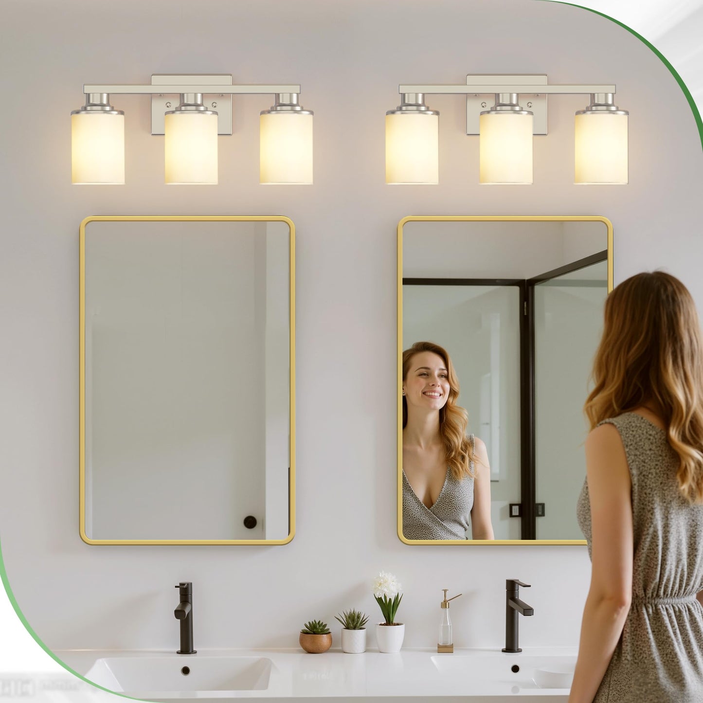 Doresshop 17 Inch Bathroom Light Fixtures  3-Light Nickel Bathroom Lighting Fixtures Over Mirror With Milk Glass Shade  Vanity Lights For Living Room Bedroom