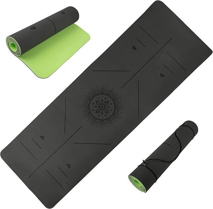 Non-Slip Yoga Mat with Alignment Marks – Lightweight Exercise Mat with Carry Strap for Home Workout or Travel by Wakeman O...