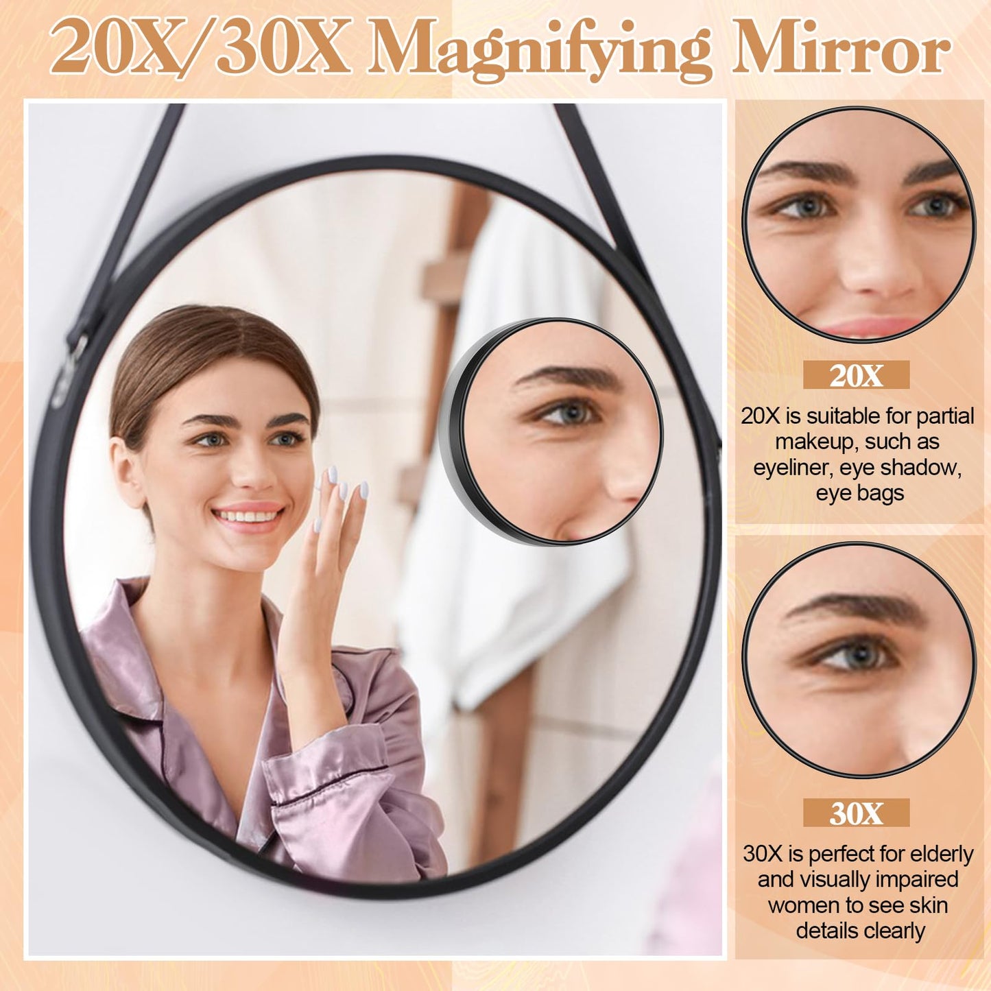 ProSuites 20X/30X Magnifying Mirror with Suction Cup,Portable 3.5 in Small Travel Magnifying Mirror with 3 Pcs Eyelash Tweezers,