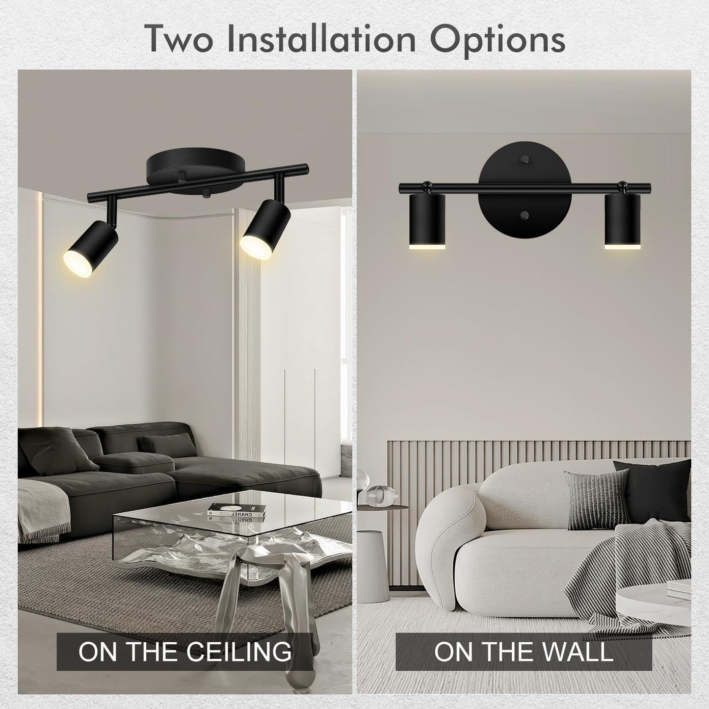 Auquee 2 Light Track Lighting Fixtures Ceiling  8W/2700K Black Track Lighting With Acrylic Lampshade & Rotatable Light Heads  20000Hrs Lifespan  Modern Led Track Lights Ceiling For Kitchen/Hallyway