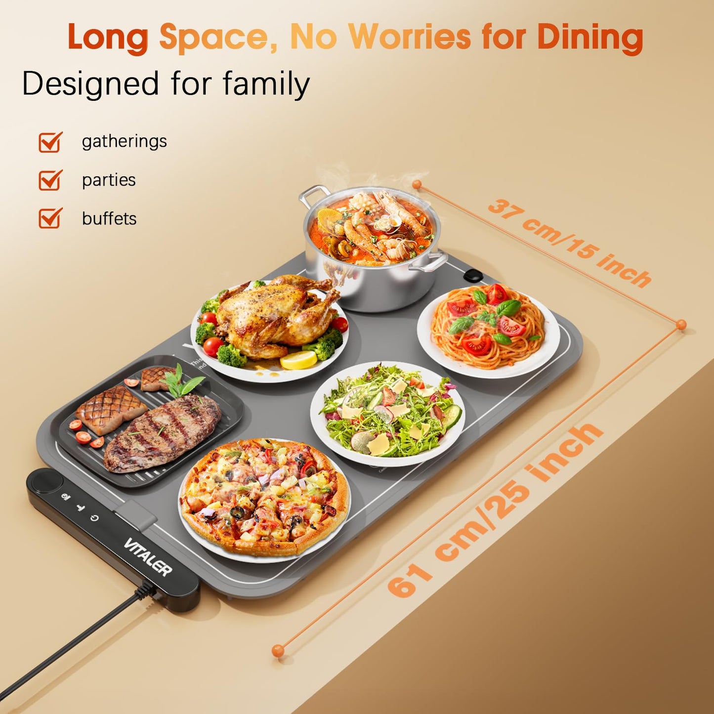 Vitaler Warming Mat for Food, Electric Warming Trays, Upgrade Graphene Fast Full-Surface Heating Mat for Food with 6 Level Temp, 6 Hours Timer, Food Warmer Pad, Not Included Heat-Insulating Mat