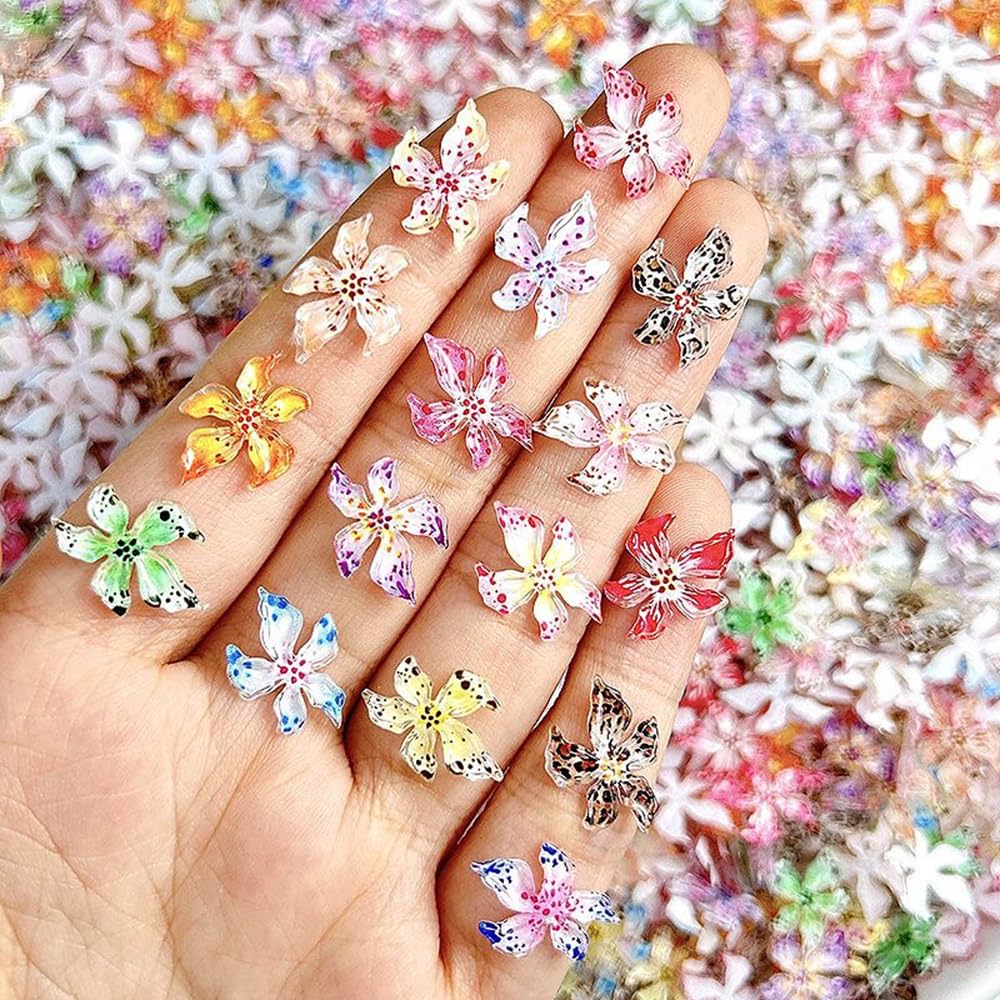 CUBLIVE 100PCS Flower Nail Charms, 3D Hawaii Flower for Nail Art Soft Resin Hibiscus Floral Nail Art Rhinestones, Mixed Flowers
