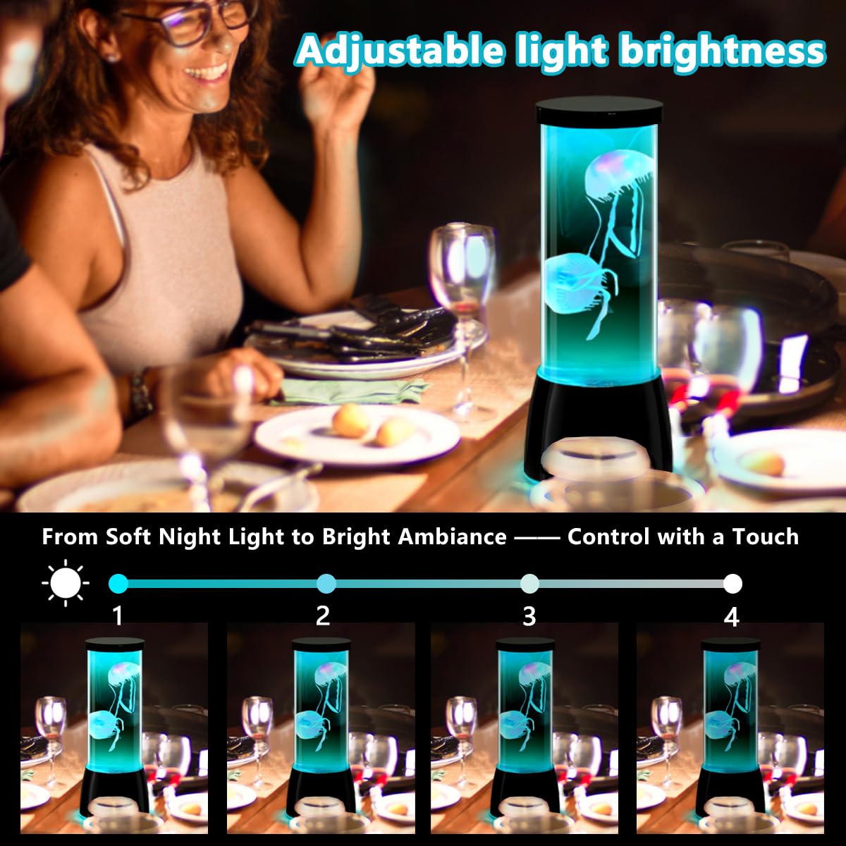 LEDHOLYT LED Jellyfish Lamp - Remote Dimmable, Color Changing Mood Light, Model JF6607, Black
