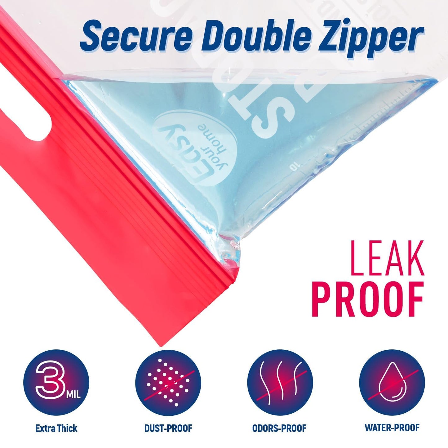 EASYYOURHOME 3 Gallon Zipper Lock Plastic Bags with Handle and Bottom,16"x18"x5'',Extra Large Size Reusable Storage Bag with Double Zip for Clothing,Travel,Moving,Beach,BPA-Free,3-Mil Thick