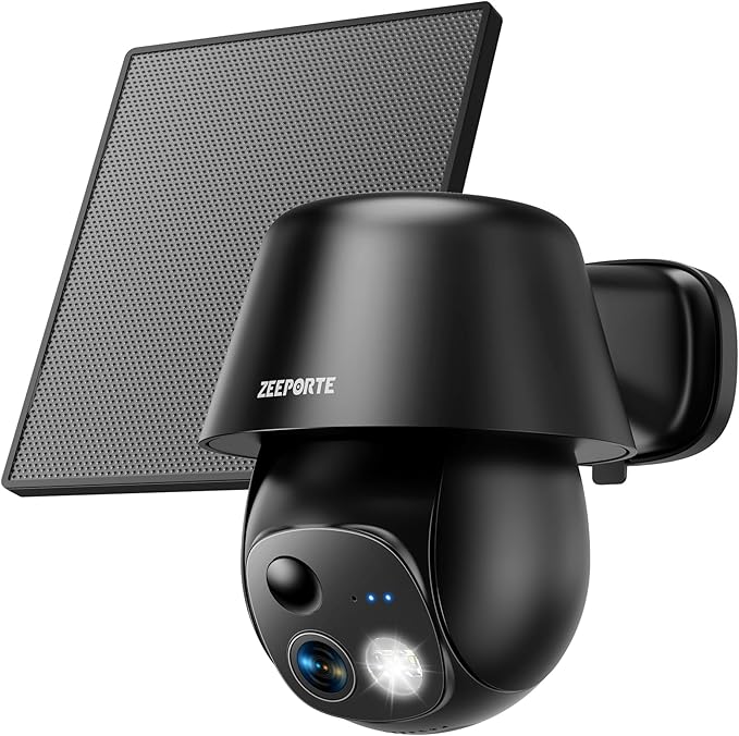 Solar Security Cameras Wireless Outdoor, 2K Pan/Tilt 360° View Solar/Battery Powered WiFi Cameras for Home Security with A...