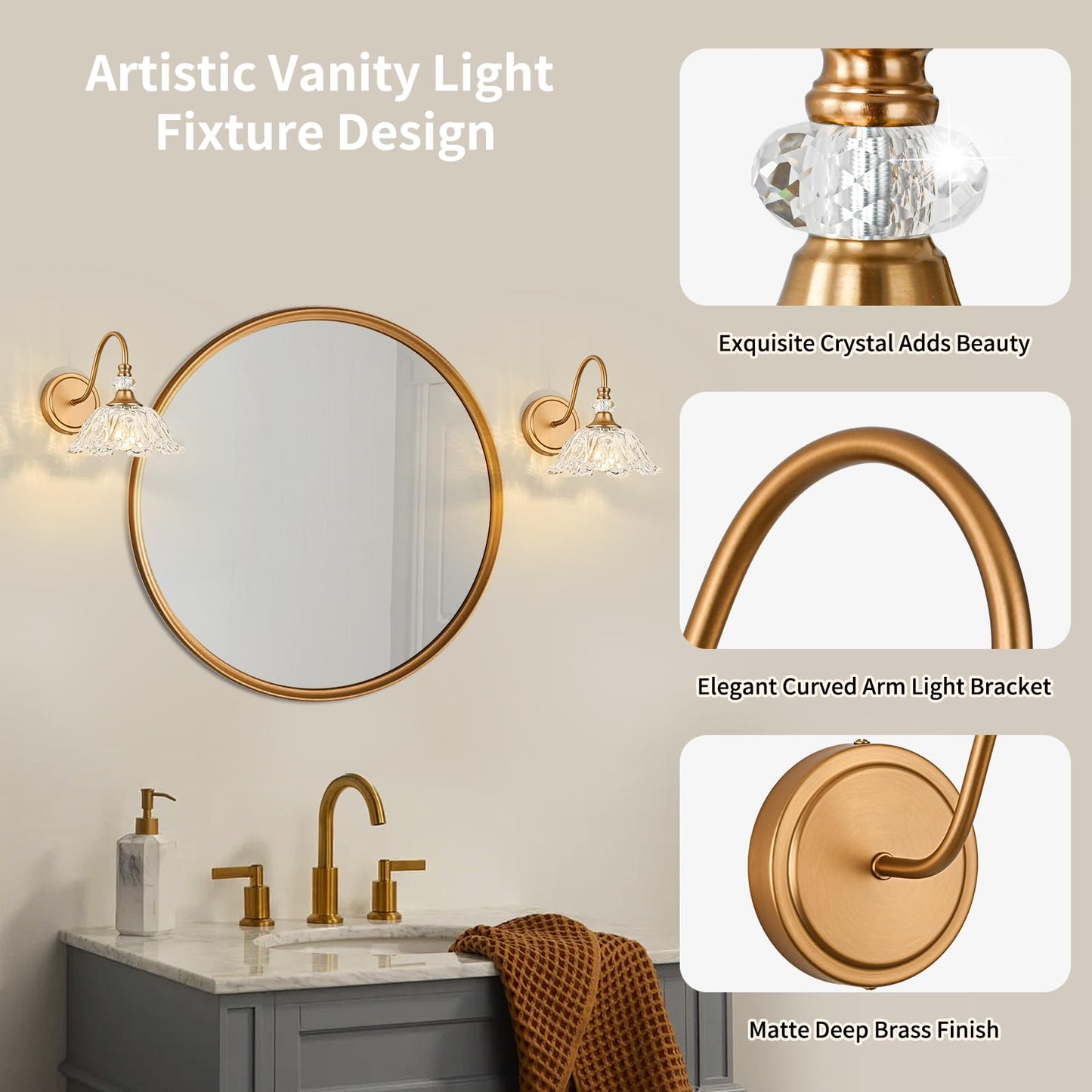Sunkryster 1 Piece Vintage Wall Sconce With Floral Clear Glass Shade  Matte Deep Brass Finish Wall Mount Lighting For Bathroom Vintage Bathroom Vanity Light Fixture