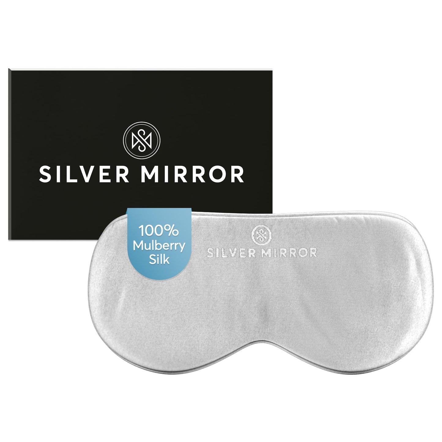 Silver Mirror Sleep Mask, 100% Silk, Pure Mulberry Silk, Light Blocking Eye Mask with Elastic Strap for Sleep & Travel, Ultra Soft, No Pressure, Reduce Puffy Eyes, Machine Washable