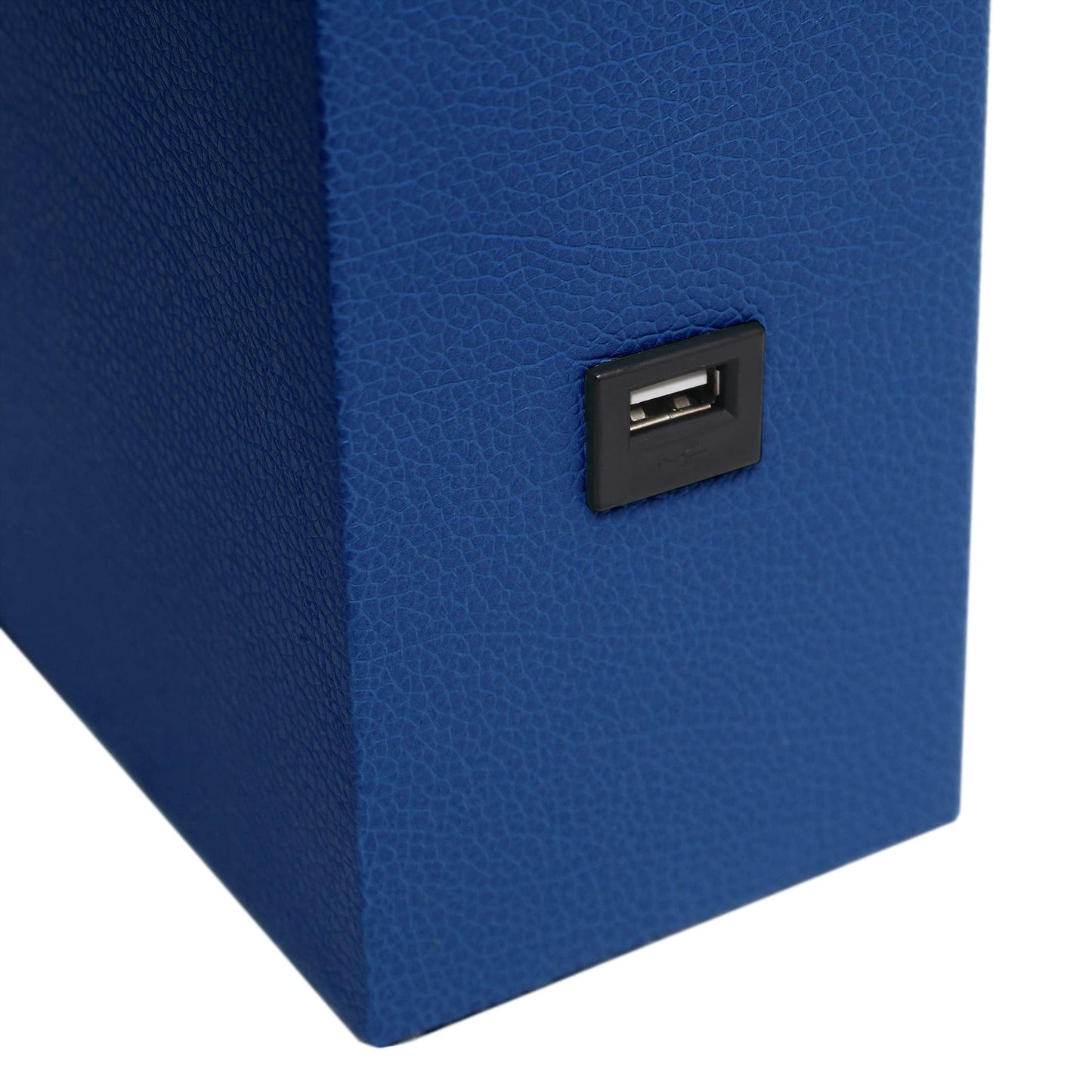 Lalia Home Lexington 21 Blue Leather Base Bedside Table Lamp With Usb Charging Port, Modern Décor For Living Room, Bedroom, Office