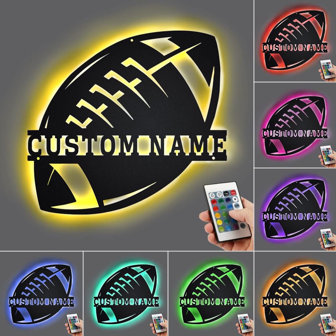 Personalized Name 7 Colors Football lamp Custom Wall Art Night Light LED Name Sign Gift for Boys Men Girls (E-Football)