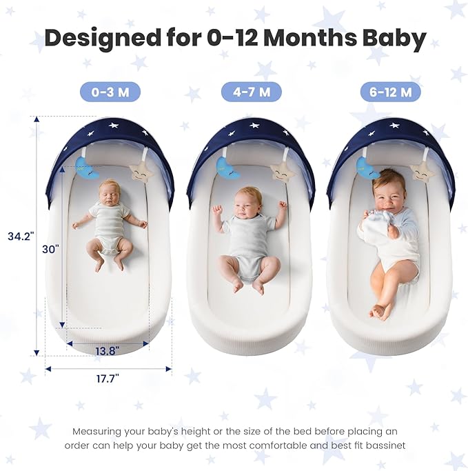 Portable Baby Bassinet- Travel Bassinet for Newborn and Infant, Suitable for Indoor & Outdoor Carry, Lightweight Foldable Washable, Portable Bassinet for Baby Travel, Portable Travel Bassinet, Blue