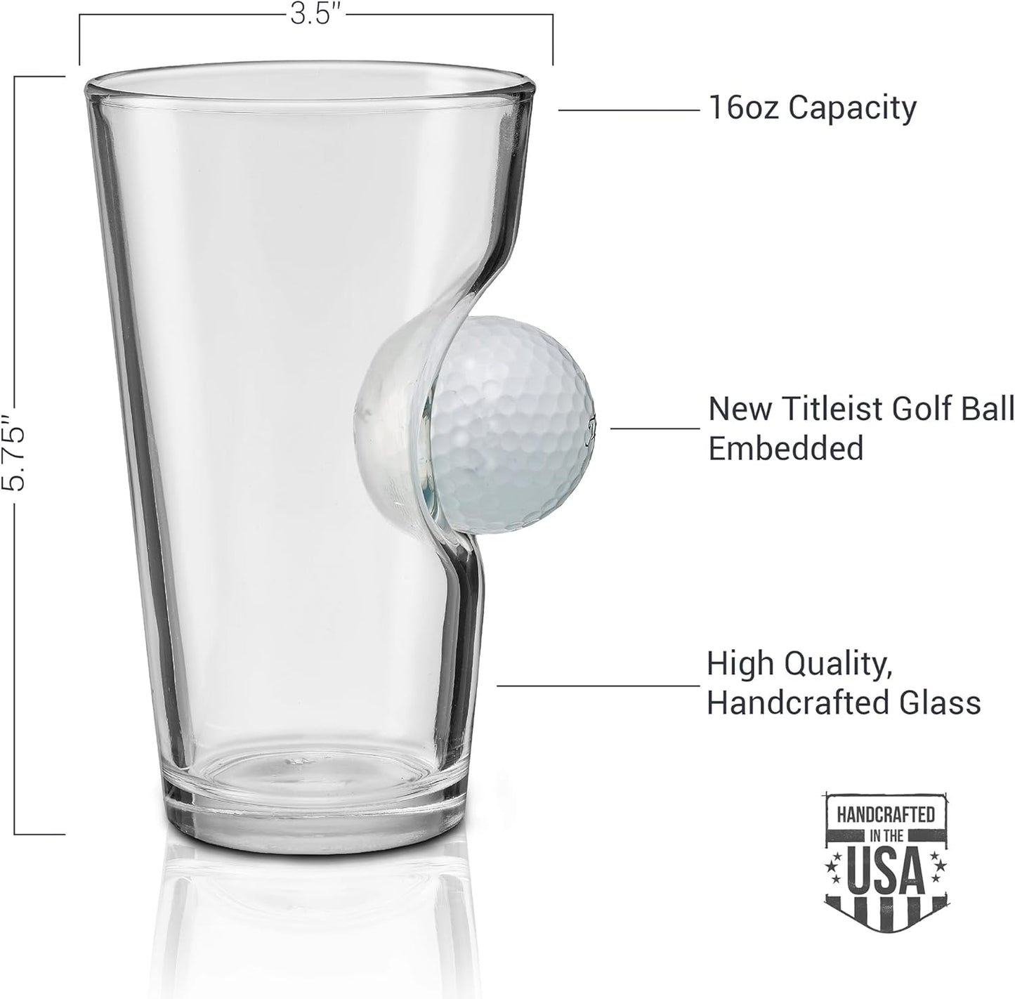 BenShot Golf Ball Pint Glass - 16oz | Made in the USA [Set of 2]