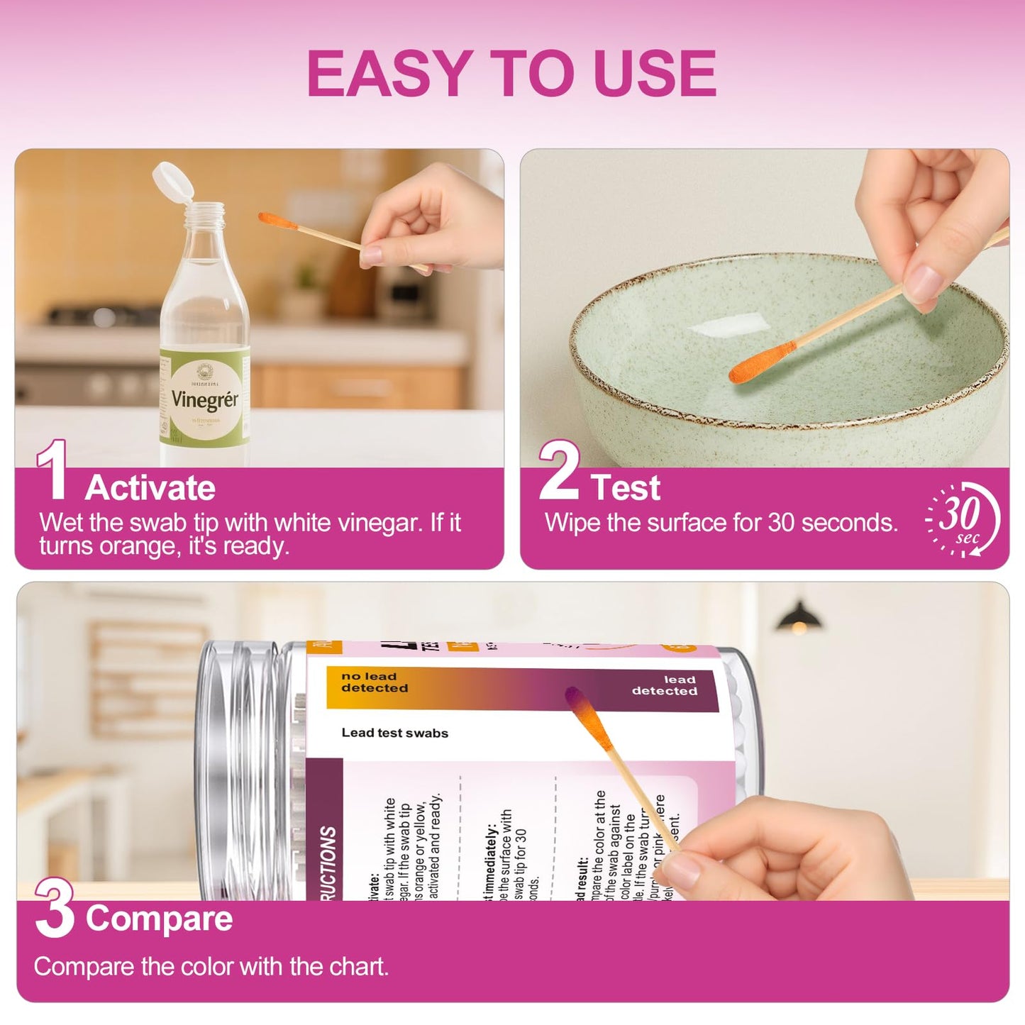 AAwipes Lead Test Kit 30 Swabs Enhanced Lead Testing Formulation at Home Lead Paint Test Kit Testing for Dishes Paint Cups Ceramics and All Surfaces - Quick Results in 30s Lead Detector (30)