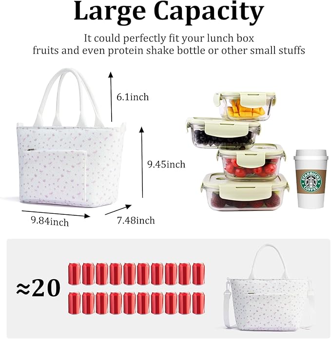 Lunch Bag for Women Adult Large Insulated Lunch Box Girl Cute Corduroy Lunch Tote Bags Reusable Leakproof Cooler Work Picnic