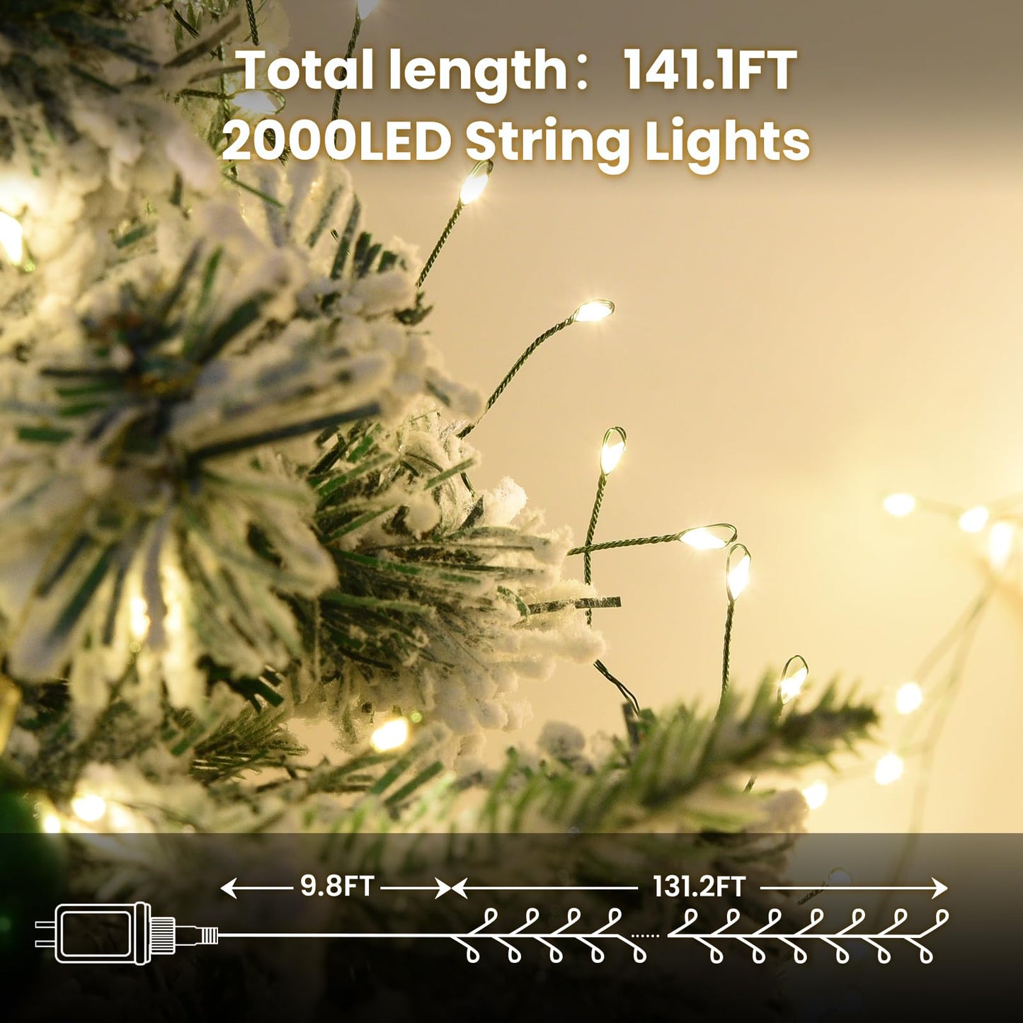 Fairy Lights Plug In  Dailyart 2000 Led Twinkle String Light With Remote 130Ft Waterproof 8 Modes Warm Cluster Lights With Timer For Bedroom Wreath Window Wedding Christmas Tree Decoration  Green Wire