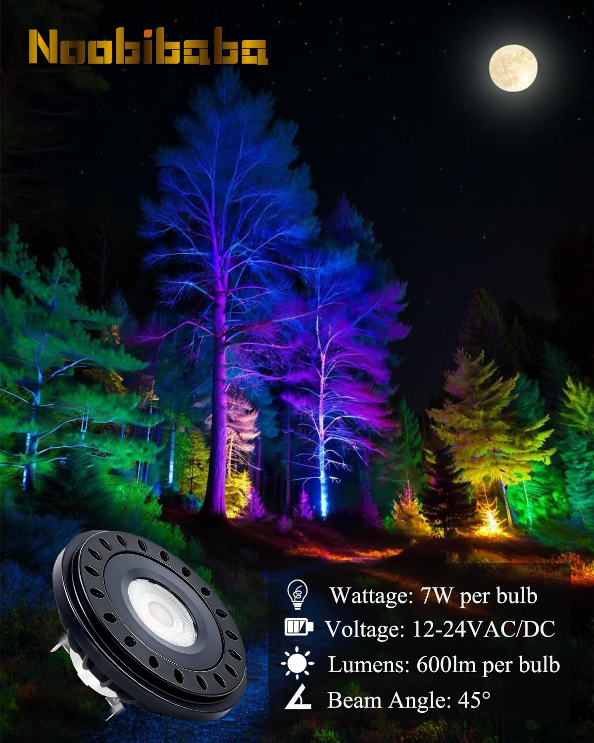Noobibaba Par36 Led Bulb Color Changing  Rgb Par36 Led Landscape Spotlight  Par 36 Led Bulb 12V-24V 7W Rgb+Warm White  50W Par36 Halogen Bulbs G53 Base For Flood Light Rv Track Light 600Lm 2-Count