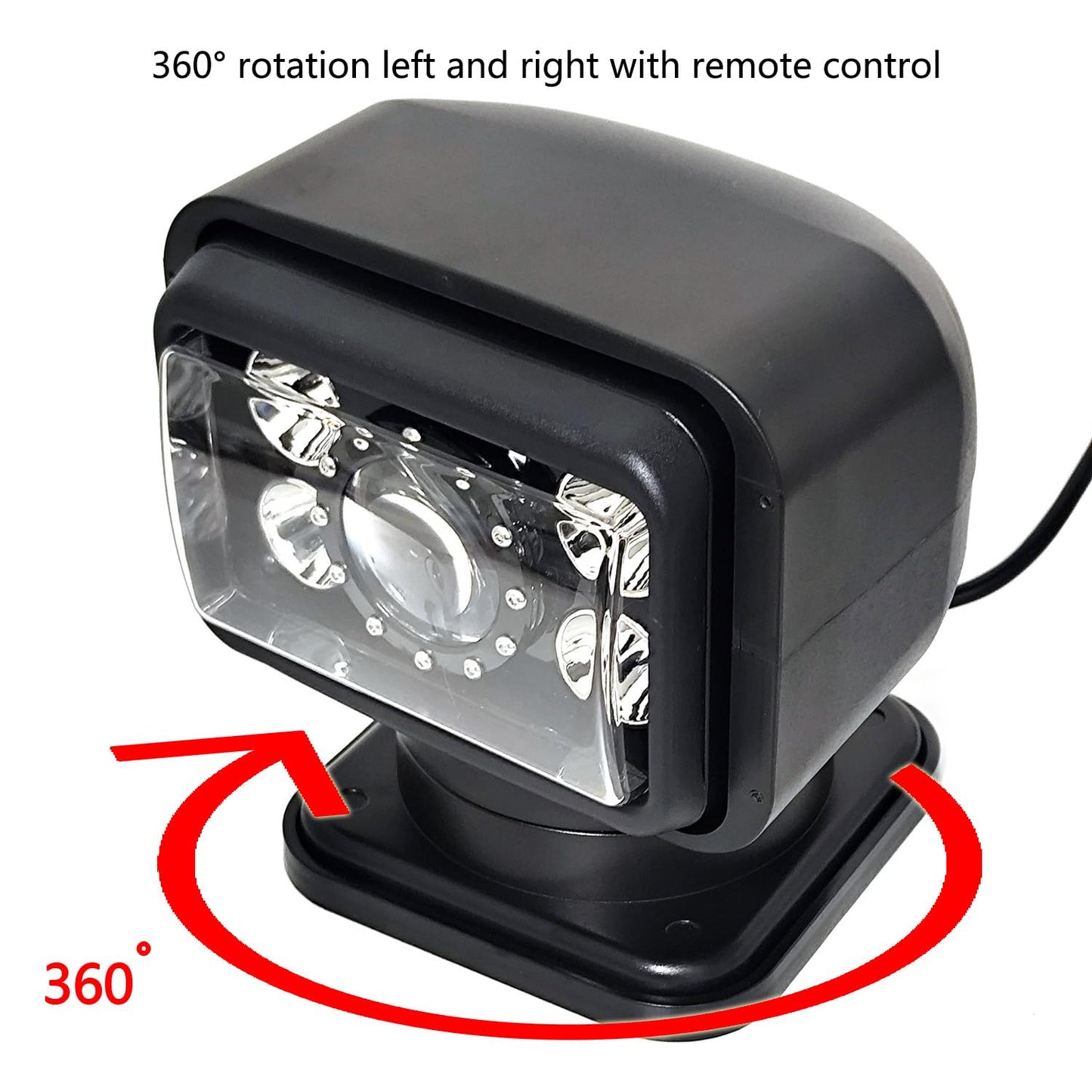 Led Search Light 7 Inch 70W 360 Degrees Rotating Remote Control 9-32V Super Bright Laser Work Light Spot Led Driving Lights Offroad Lights Boat Lighting Black Colour Water Proof
