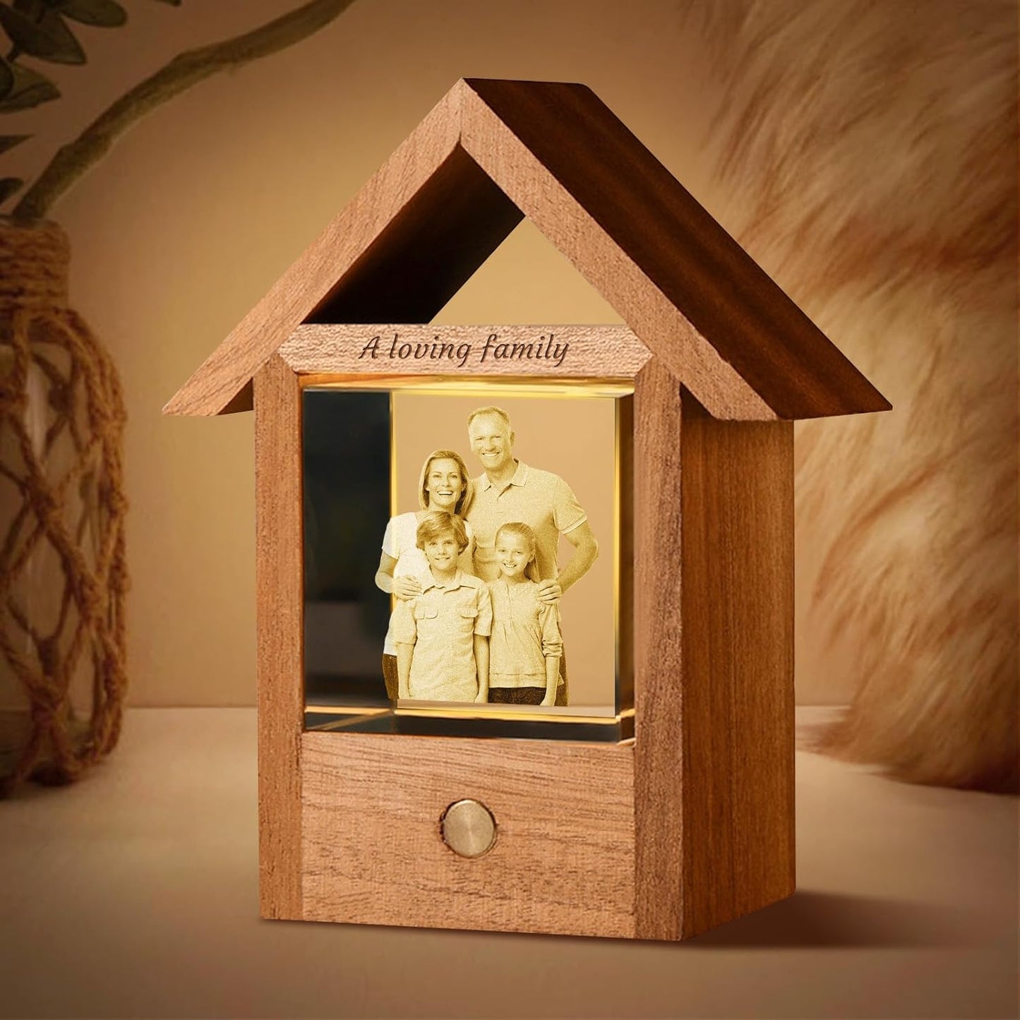 Custom 3D Crystal Photo Night Light – Personalized Glass Photo Ball with Customized 3D Picture Engraving, LED Light Wood Base, Unique Custom Gifts for Family, Pets, Birthday，Valentine's Day (Style 4)