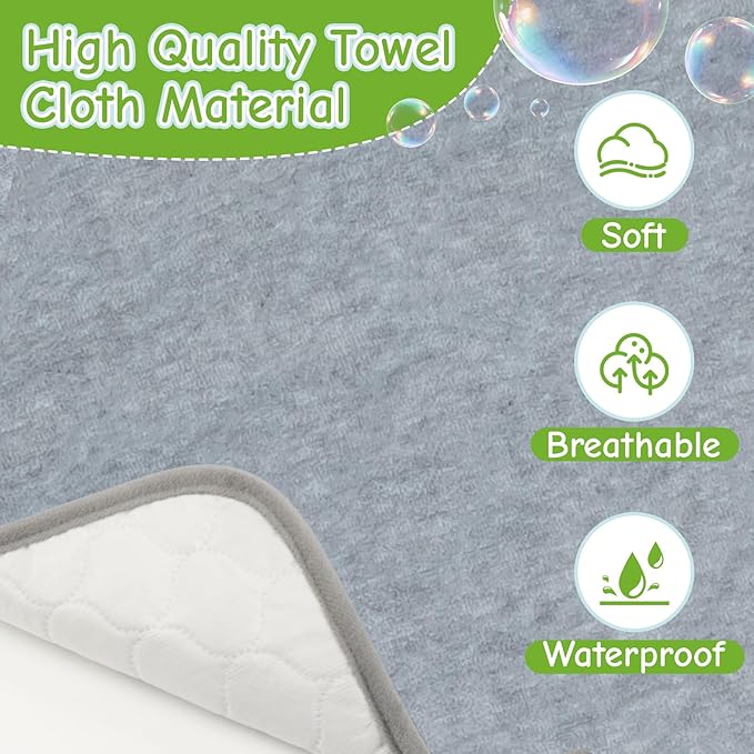 Diaper Changing Pad Liner - 2 Packs 14.5"×26.5" Travel Waterproof Changing Mat Washable,Reusable Washable Liners for Dogs,Diaper Changing Pad for Adults,Table Pad Rectangle Grey