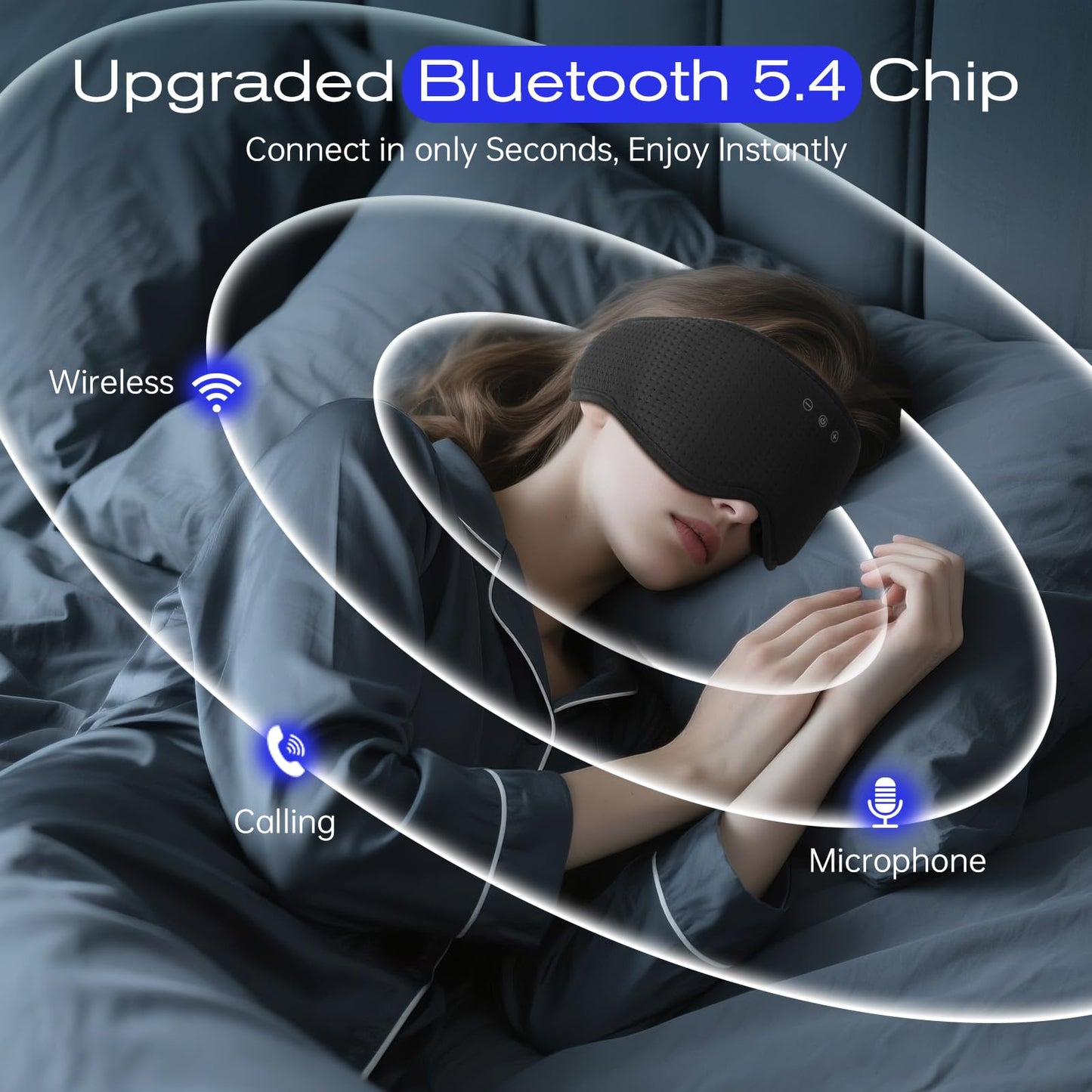 ZHENYEMEI Sleep Mask with Bluetooth 5.4 Headphones, Removable 3D Eye Cups, Timing Sleeping Headphones for Side Sleepers, Wireless Music Eye Mask Speakers for Men, Women, Tech Gifts, Black