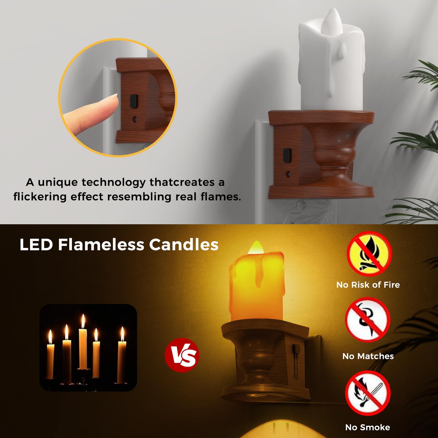 L Lohas Led Night Light [2-Pack] Flameless Candle Night Light With 3 Lighting Model  Dusk To Dawn Sensor 0-100Lm Brightness Dimmable Amber Light Vintage Nightlight For mature-themeds Hallway Bedroom