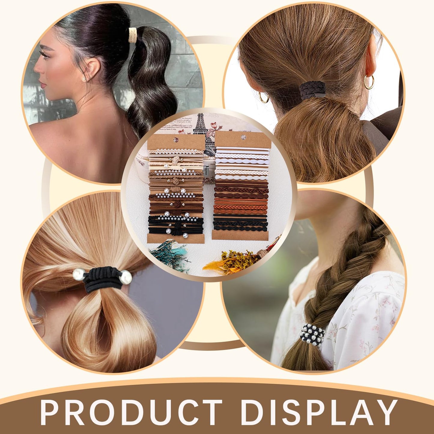 Hairties for women,40PCS Boho hair ties for thick or thin hair, black elastic bands, bracelets ponytail holders fo Mother's Day,