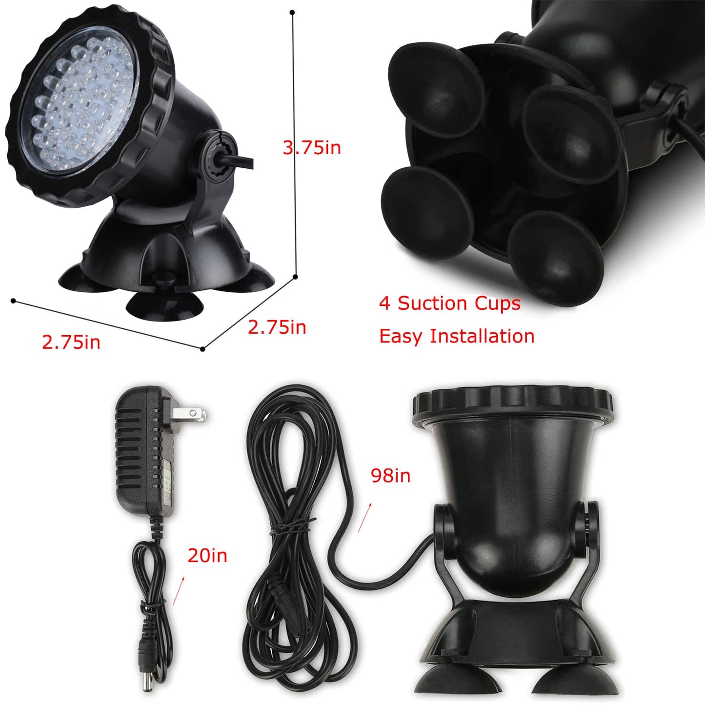 Zhgservu Underwater Pond Light - 3.5W Color Changing Submersible Spotlight, 36 Led, Waterproof Ip68, Ideal For Aquarium & Garden