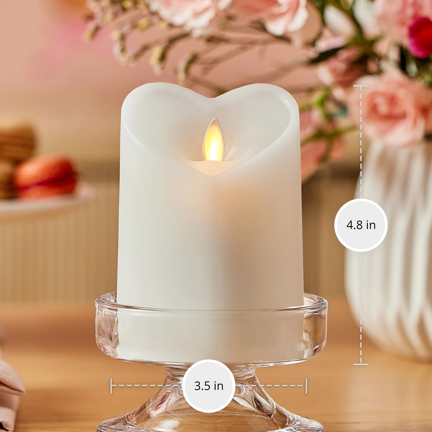 Luminara White Heart Shaped Pillar Candle - Flickering Real-Flame Technology - Remote Ready - Romantic Valentine's Collection - 3.5" x4.5"