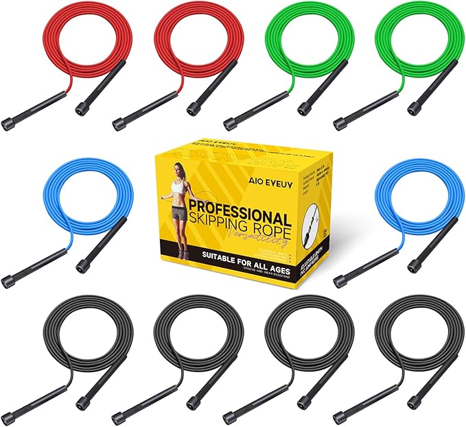 AIO EYEUY 10 Pack Adjustable Jump Rope for Fitness and Exercise-PVC Skipping Rope for Men,Women and Kids-Tangle-Free for K...