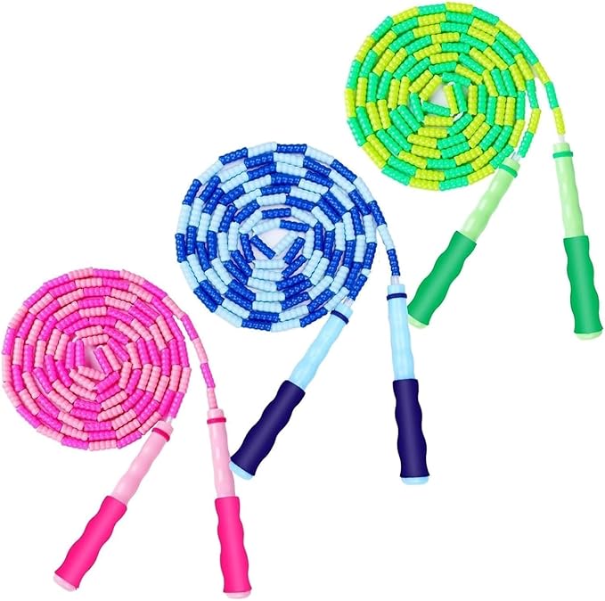 GRAWUN Jump Rope For Kids, Soft Beaded Jump Rope, Adjustable Length Tangle-Free Segmented Soft Beaded Skipping Rope，for Wo...