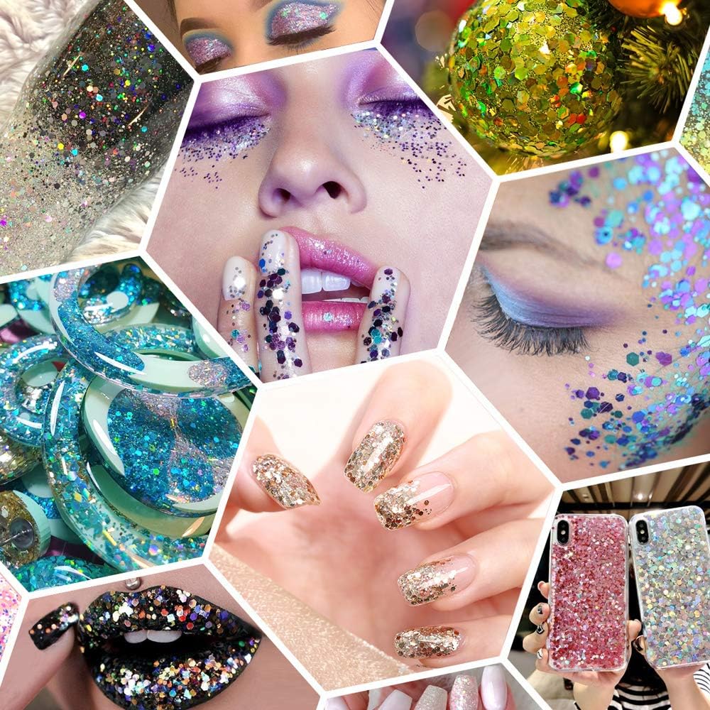 Estanoite Iridescent Chunky Glitter, 160G/5.64OZ Glitter, Mixed Fine & Chunky Glitter for Epoxy Resin, Holographic Glitter for Crafts Tumblers, Halloween Christmas Festival Painting Decor (Baby Blue)