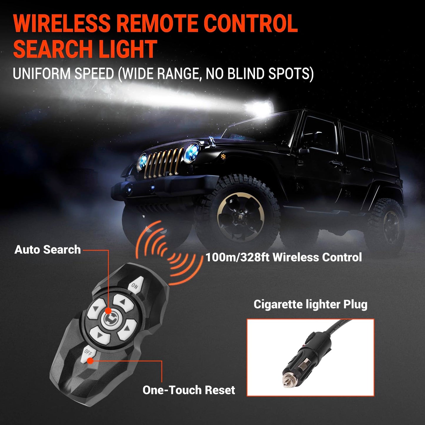 Suparee Remote Control Led Spotlight  60W 5000Lm Outdoor Led Searchlight Auto-Reset 360Rotation For Boat Truck Offroad Marine Wireless Magnetic Spot Light  (6 Strong Magnets & Automatic Searching)