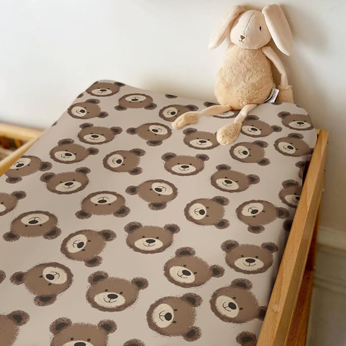Neutral Boho Bears Changing Pad Covers for Baby Girls Boys Cute Brown Bear Fitted Change Table Covers Mats Watercolor Bears Soft Nursery Diaper Change Table Sheets for 32''×16'' Contoured Pad