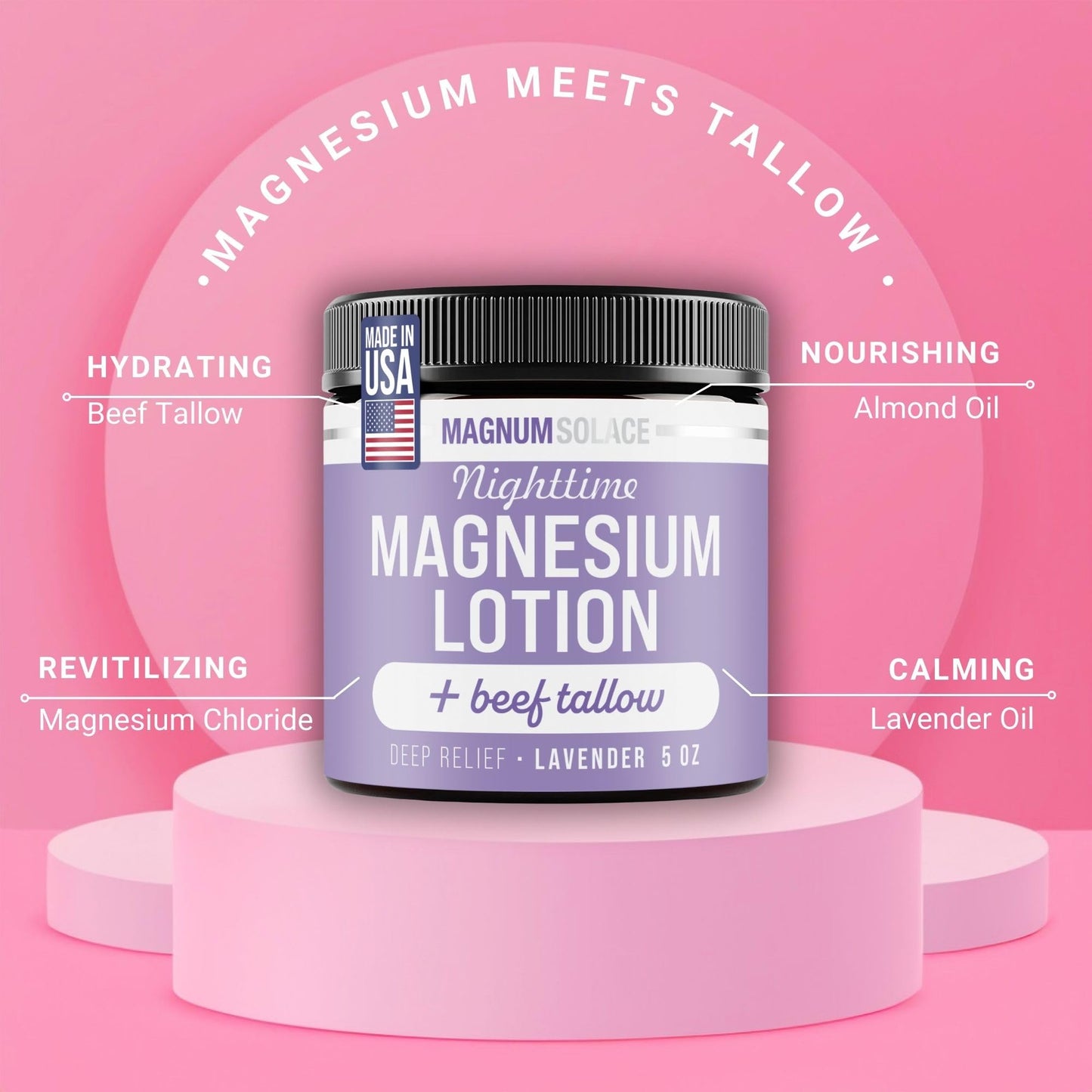 Nighttime Magnesium Lotion with Beef Tallow - Soothing Relief for Muscles & Joints - Highly Concentrated - Apply to Legs or Feet