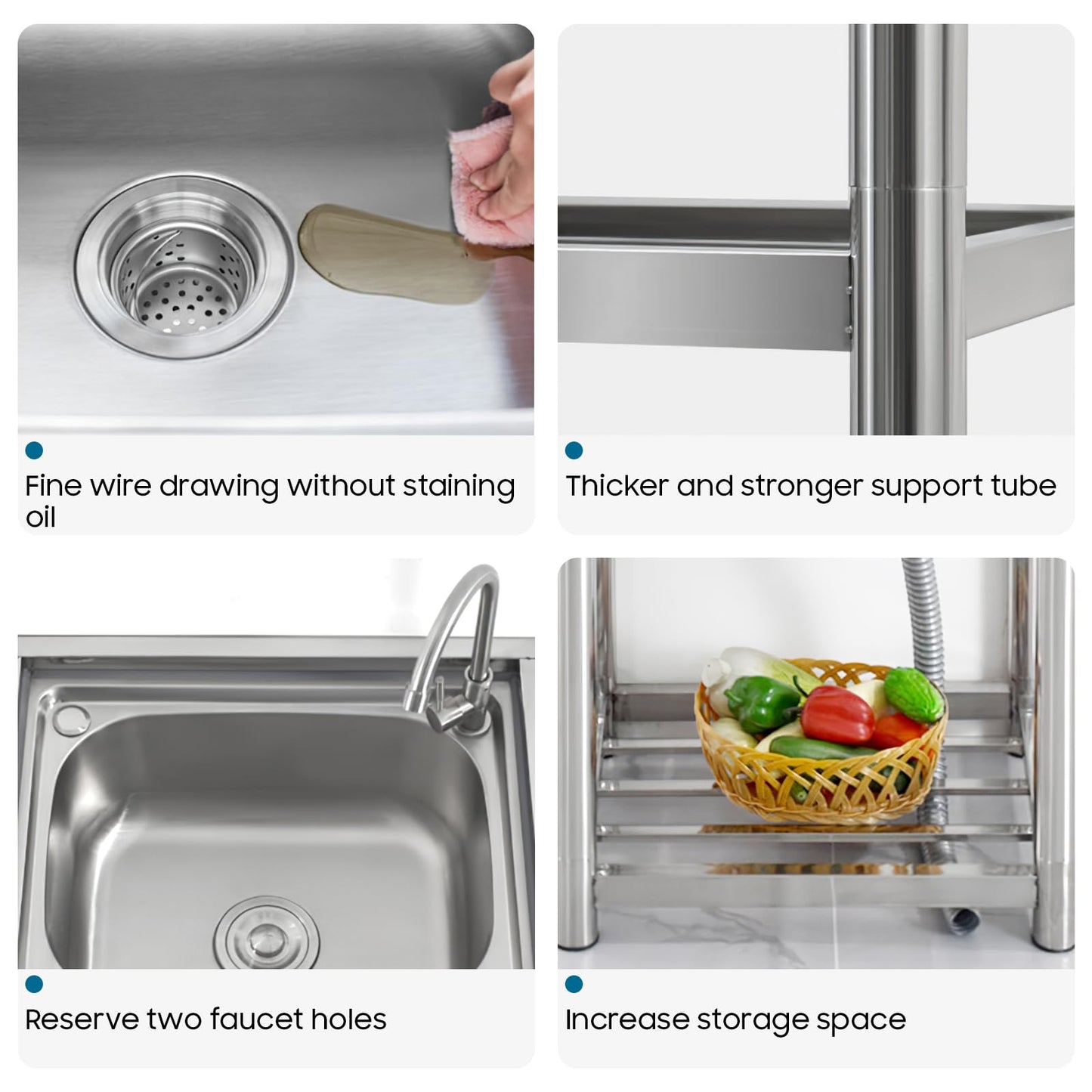 Vivrhintty Free Standing Stainless-Steel Single Bowl Kitchen Sink Set with Faucet, Utility Washing Hand Sink for Indoor and Outdoor Use