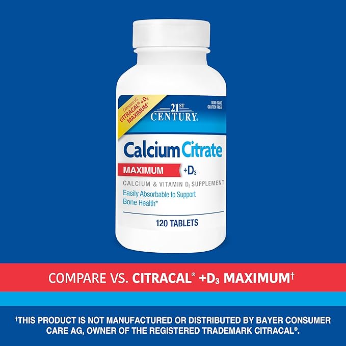 21st Century Calcium Citrate Plus D Maximum Caplets, 120 Count (27493)