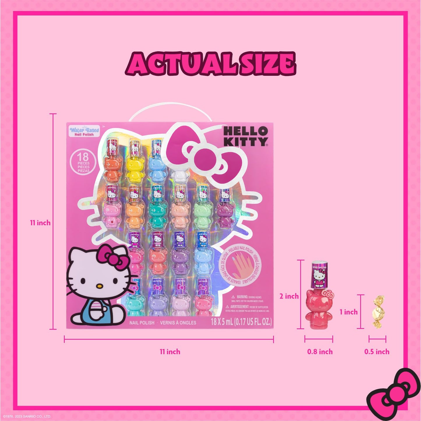 Hello Kitty Non-Toxic Peel-Off Water-Based Safe Quick Dry Nail Polish Set for Girl Kids Ages 3+, Perfect for Birthday Gift Parti