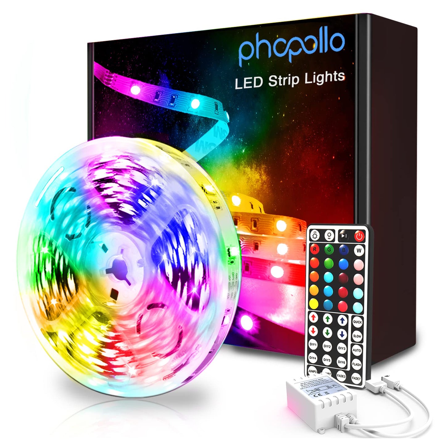 phopollo LED Strip Lights, 16.4ft Color Changing 5050 RGB with Remote, Multicolor, Model LS-P501-RGB-US