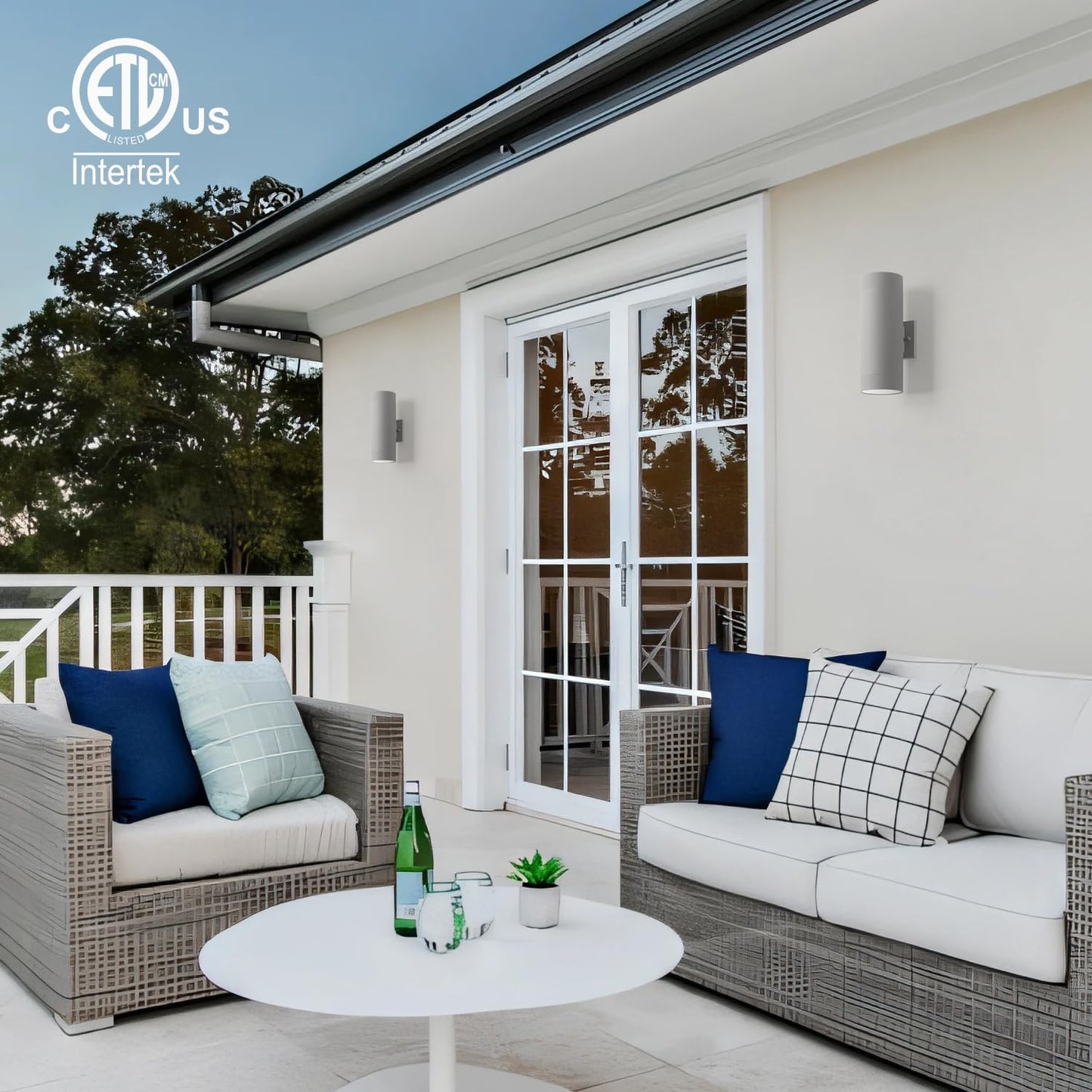 Mirrea 14 Modern Outdoor Porch Light Patio Light In 2 Lights With Aluminum Cylinder And Tempered Glass Cover Waterproof Wall Sconce 2 Pack (Matte Gray)