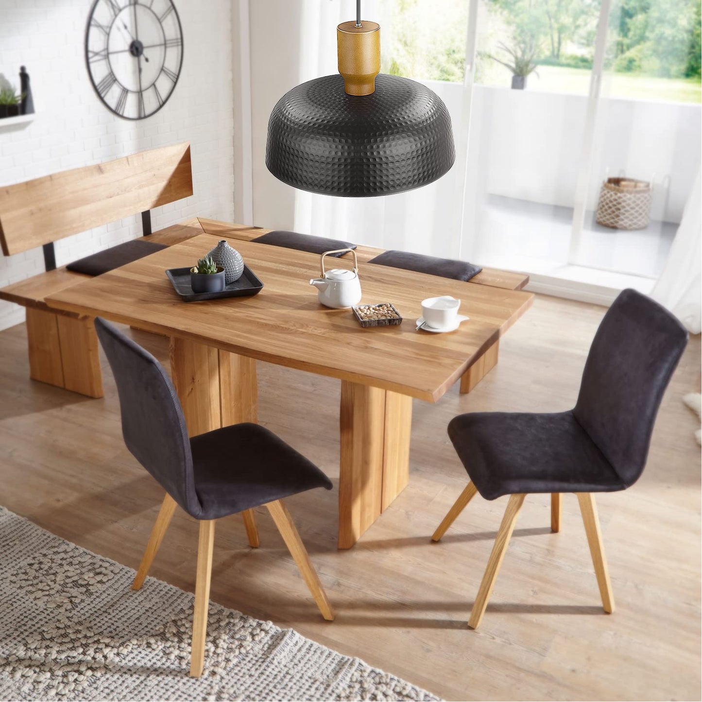 Darkaway Industrial Pendant Light Fixtures Ceiling Hanging With Hammered Metal Shade  Black Pendant Light For Kitchen Island Lighting Hanging Lamp Adjustable Height  Medium 2 Pack