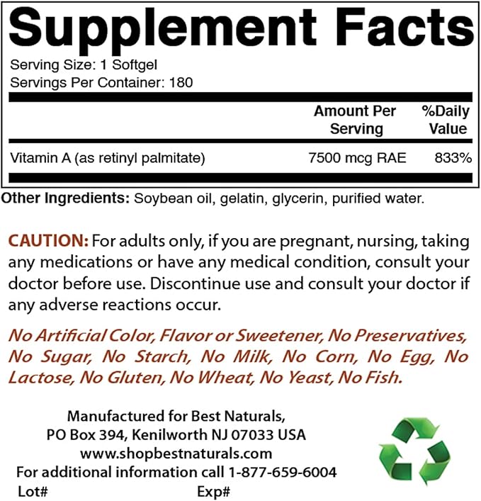 Best Naturals Vitamin A 25000 IU & Vitamin C 1000 mg